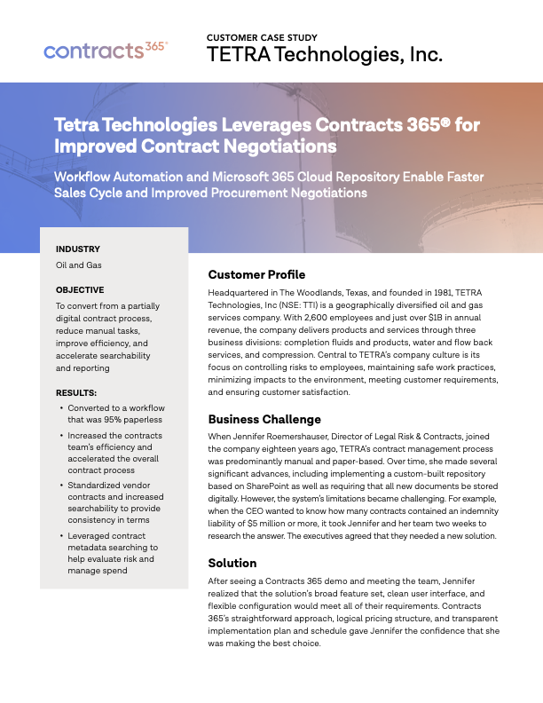 Tetra Technologies Contracts 365 Case Study